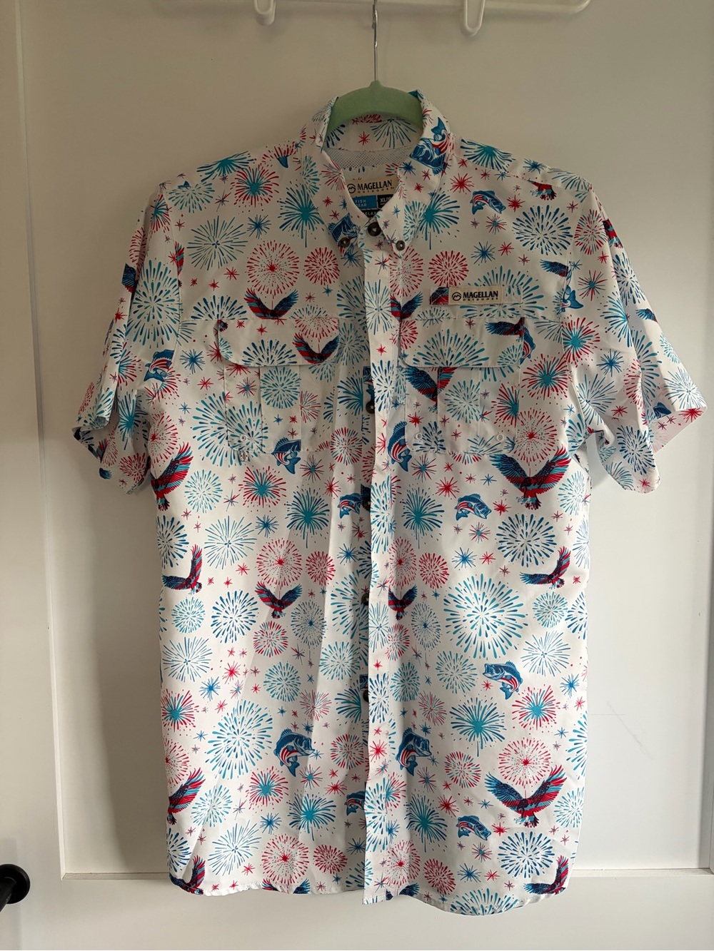 Magellan Outdoors Boy’s White Short-Sleeve Fireworks Print Shirt